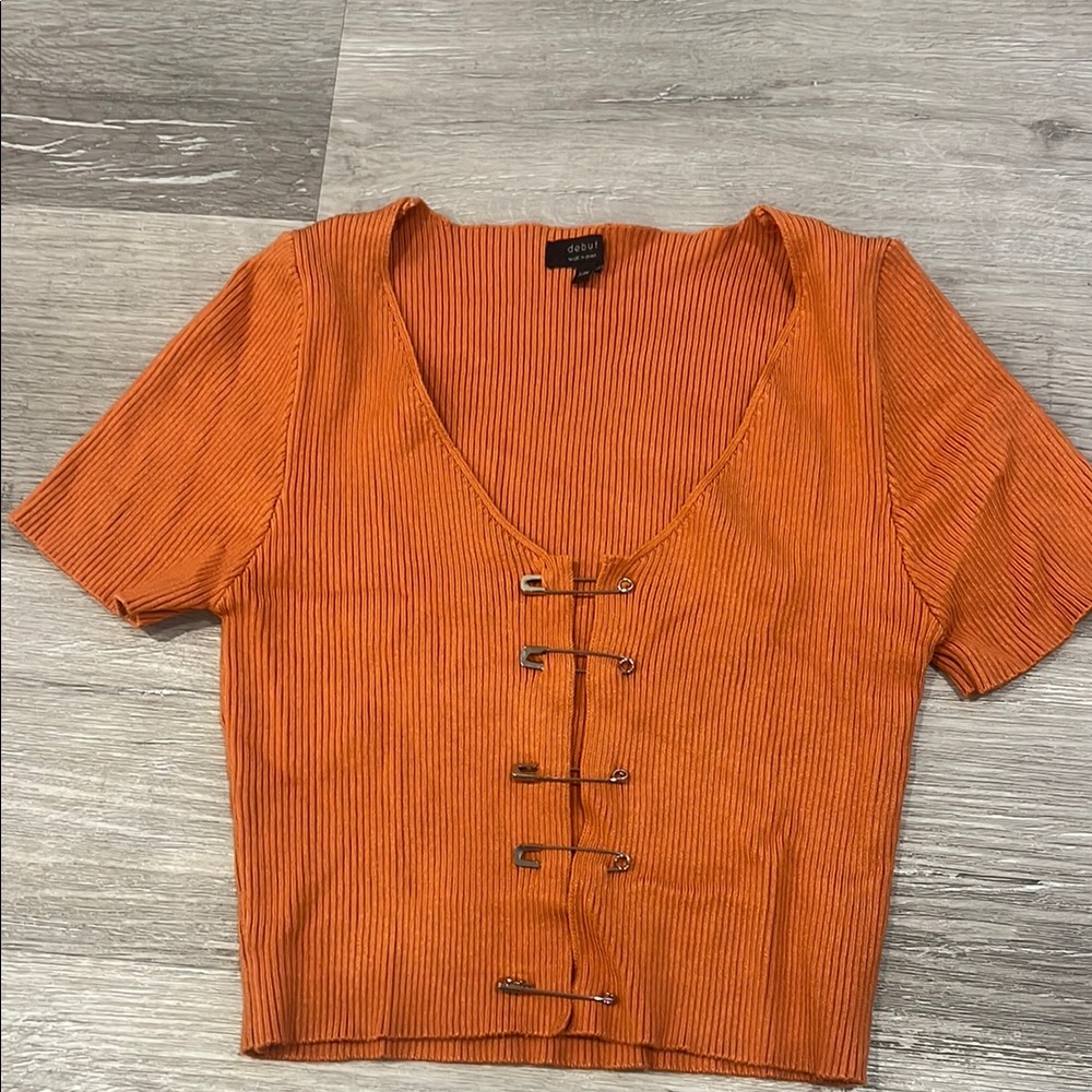 Debut Orange Hook-Front Ribbed Tee
